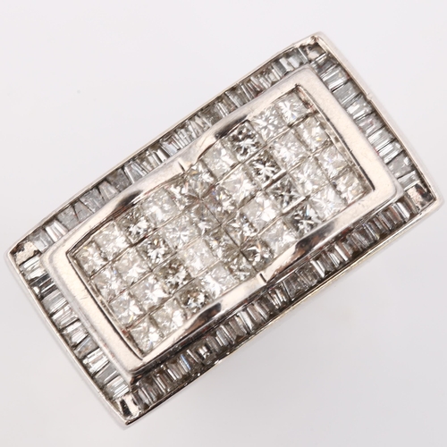 254 - A large and heavy modern 18ct white gold diamond cluster ring, modelled as an open book, pave set wi... 