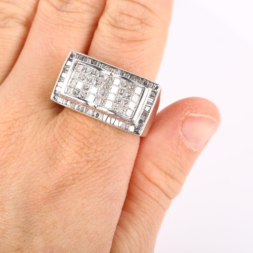 254 - A large and heavy modern 18ct white gold diamond cluster ring, modelled as an open book, pave set wi... 