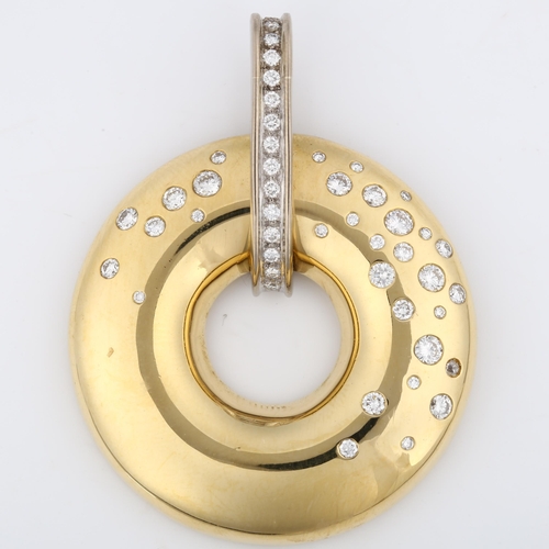 263 - A large modern 18ct yellow and white gold diamond hoop pendant, set with modern round brilliant-cut ... 