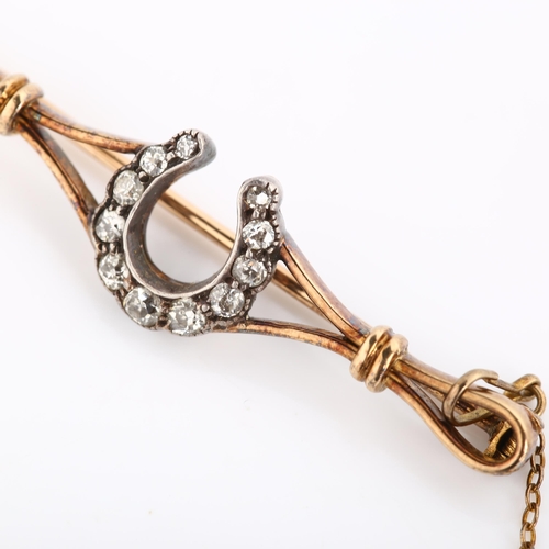 280 - A Victorian 15ct gold diamond horseshoe brooch, set with old-cut diamonds, brooch length 47.1mm, 4.5... 