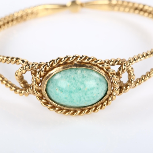 287 - A late 20th century 9ct gold Amazonite bracelet, rope twist surround with torque clasp, hallmarks Lo... 