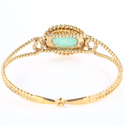 287 - A late 20th century 9ct gold Amazonite bracelet, rope twist surround with torque clasp, hallmarks Lo... 