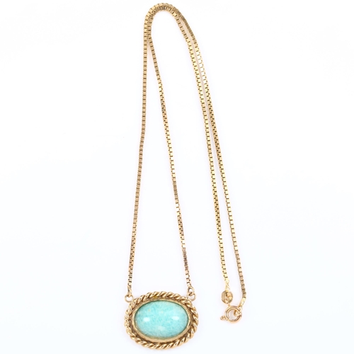 288 - A late 20th century 9ct gold Amazonite pendant necklace, in rope twist surround with 9ct box link ch... 