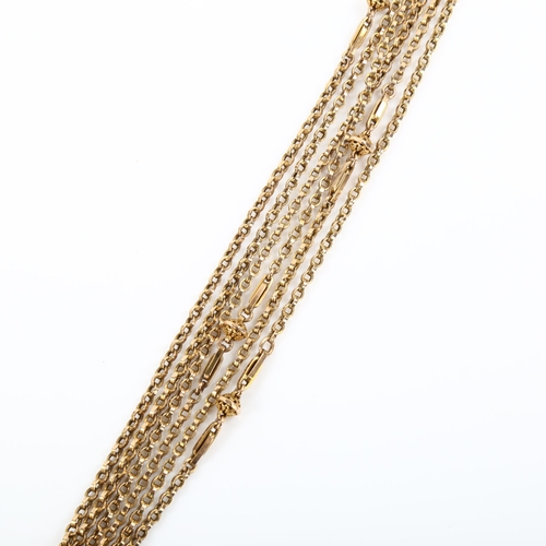 290 - An Antique 9ct gold fancy link triple-strand necklace, probably converted from a long guard chain, n... 