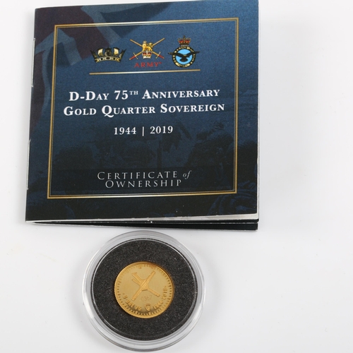 315 - An Elizabeth II 2019 D-Day 75th Anniversary gold quarter sovereign coin, limited edition no. 367 of ... 