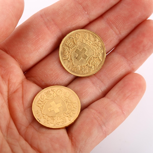 317 - 2 Switzerland 20 francs gold coins, both 1922, 12.9g total (2)