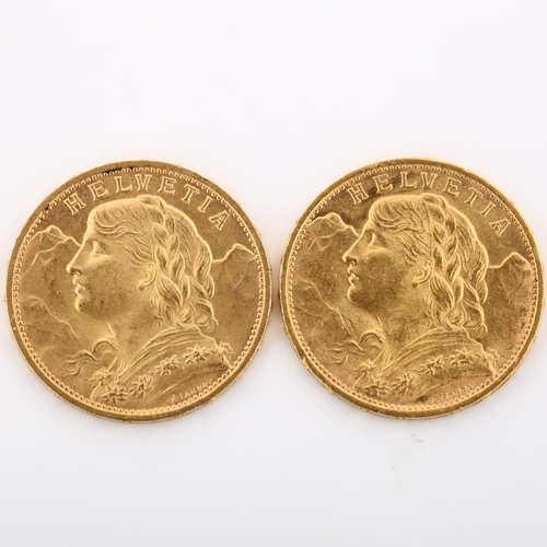 320 - 2 Switzerland 20 francs gold coins, both 1930, 12.9g total (2)