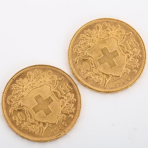 320 - 2 Switzerland 20 francs gold coins, both 1930, 12.9g total (2)