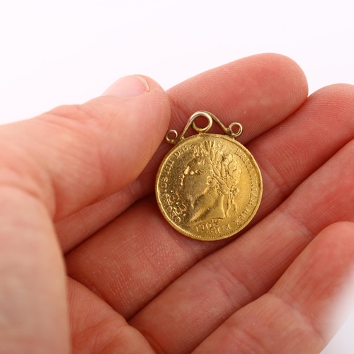 322 - A George IV 1825 gold half sovereign coin, with pendant mount, 4.1g