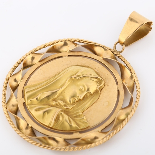 325 - An Italian 18ct gold Madonna pendant, in rope twist frame, pendant height 5.1mm, 8.5g