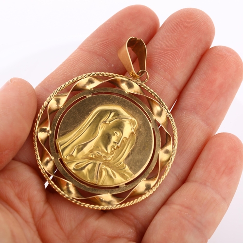 325 - An Italian 18ct gold Madonna pendant, in rope twist frame, pendant height 5.1mm, 8.5g