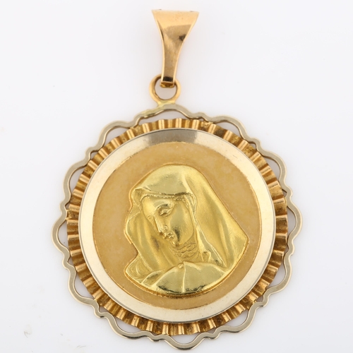 326 - An Italian 18ct gold Madonna pendant, in fluted frame, pendant height 39.1mm, 4.6g