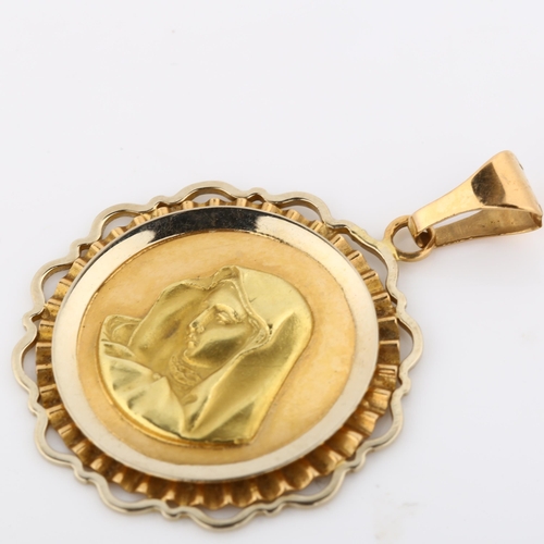 326 - An Italian 18ct gold Madonna pendant, in fluted frame, pendant height 39.1mm, 4.6g