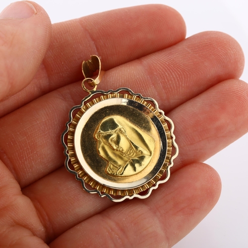 326 - An Italian 18ct gold Madonna pendant, in fluted frame, pendant height 39.1mm, 4.6g