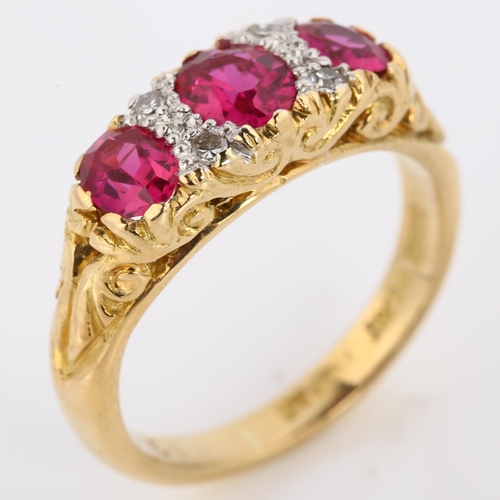 327 - **DESCRIPTION CHANGE** An early 20th century 18ct gold *synthetic* ruby and diamond half hoop ring, ... 