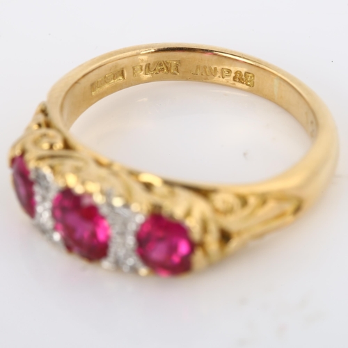 327 - **DESCRIPTION CHANGE** An early 20th century 18ct gold *synthetic* ruby and diamond half hoop ring, ... 