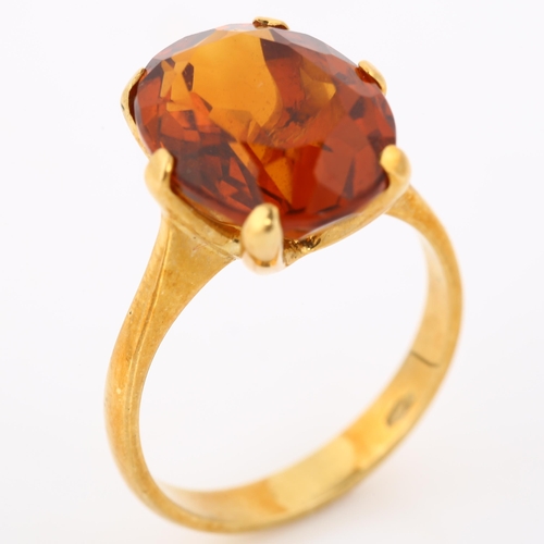 331 - A Continental 18ct gold citrine dress ring, set with oval mixed-cut citrine, length 13.3mm, size K, ... 