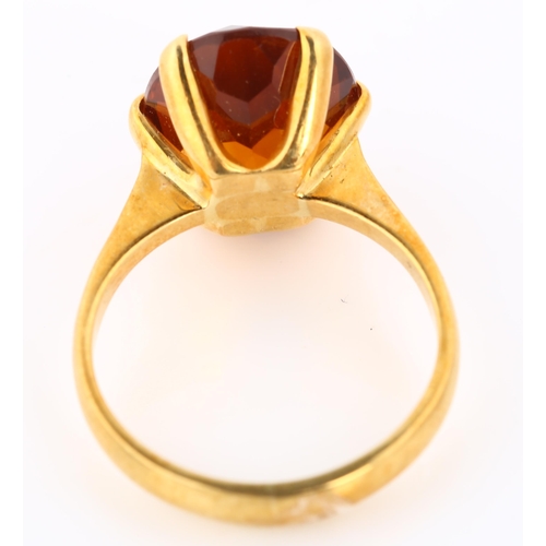 331 - A Continental 18ct gold citrine dress ring, set with oval mixed-cut citrine, length 13.3mm, size K, ... 