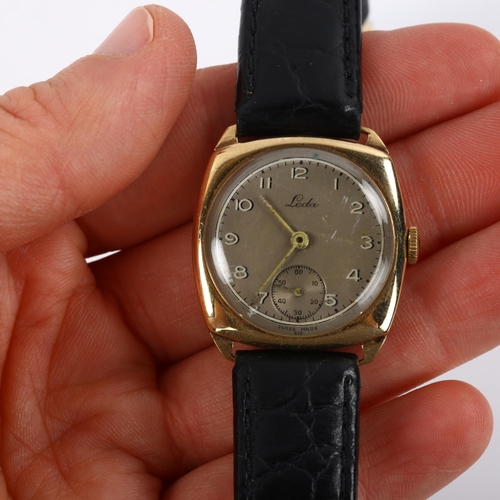 10 - LEDA - an early 20th century 9ct gold mechanical wristwatch, silvered dial with Arabic numerals, sub... 