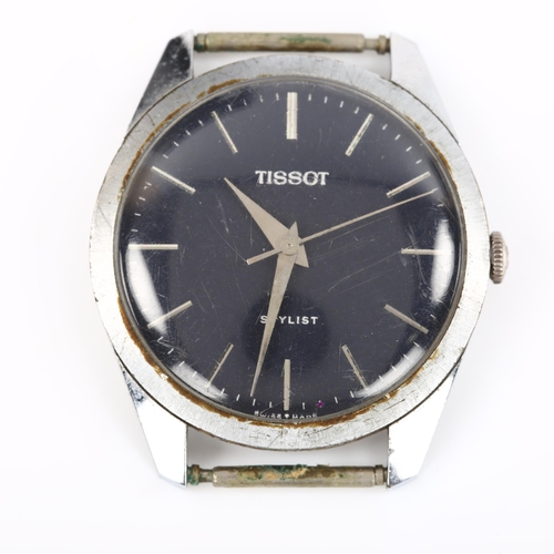 11 - TISSOT - a stainless steel Stylist mechanical wristwatch head, ref. 41-42100/07, blue dial with stee... 