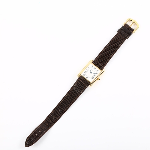 14 - CARTIER - a mid-size 18ct gold Tank quartz wristwatch, white enamel dial with Roman numeral hour mar... 