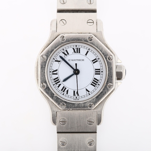 15 - CARTIER - a lady's stainless steel Santos Octagon automatic bracelet watch, white dial with Roman nu... 