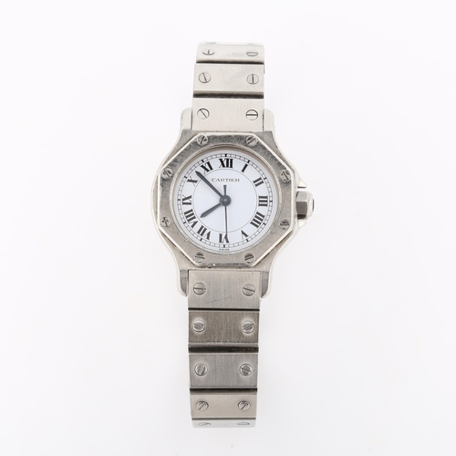 15 - CARTIER - a lady's stainless steel Santos Octagon automatic bracelet watch, white dial with Roman nu... 