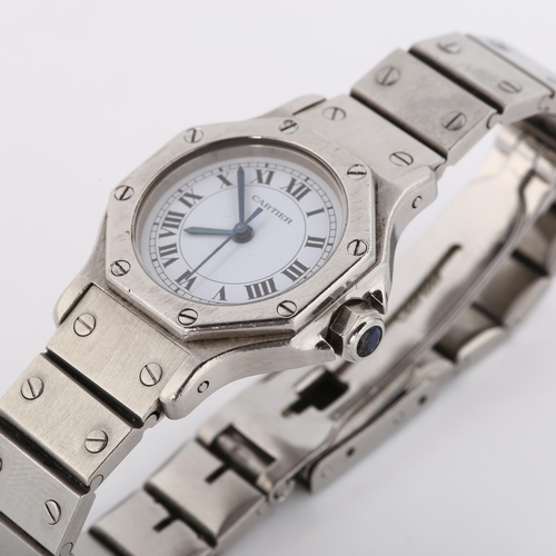 15 - CARTIER - a lady's stainless steel Santos Octagon automatic bracelet watch, white dial with Roman nu... 