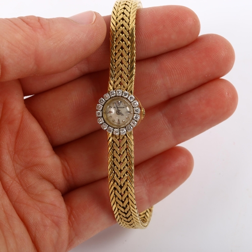 17 - JAEGER LE COULTRE - a lady's French 18ct gold diamond mechanical cocktail bracelet watch, circa 1950... 