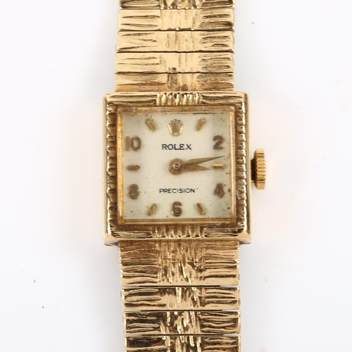 18 - ROLEX - a lady's Vintage 9ct gold precision mechanical bracelet watch, circa 1960s, silvered dial wi... 