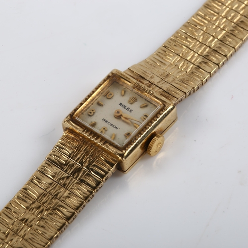 18 - ROLEX - a lady's Vintage 9ct gold precision mechanical bracelet watch, circa 1960s, silvered dial wi... 