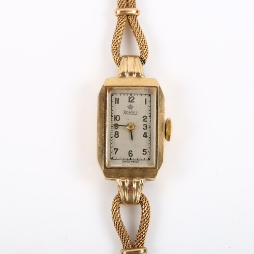 23 - ROIDOR - a lady's 9ct gold mechanical bracelet watch, silvered dial with Arabic numerals and 9ct mes... 