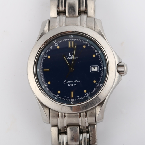 3 - OMEGA - a stainless steel Seamaster 120M quartz bracelet watch, ref. 196.1501, circa 1993, blue dial... 