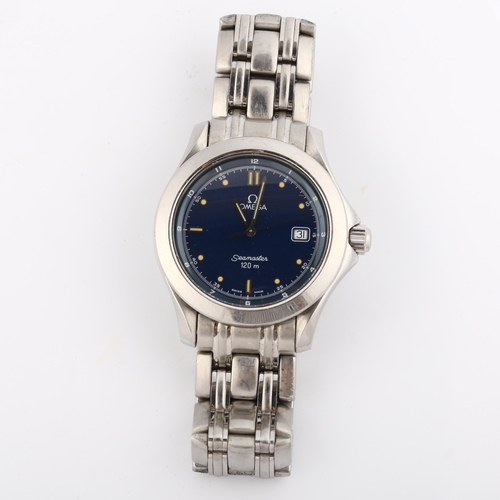 3 - OMEGA - a stainless steel Seamaster 120M quartz bracelet watch, ref. 196.1501, circa 1993, blue dial... 