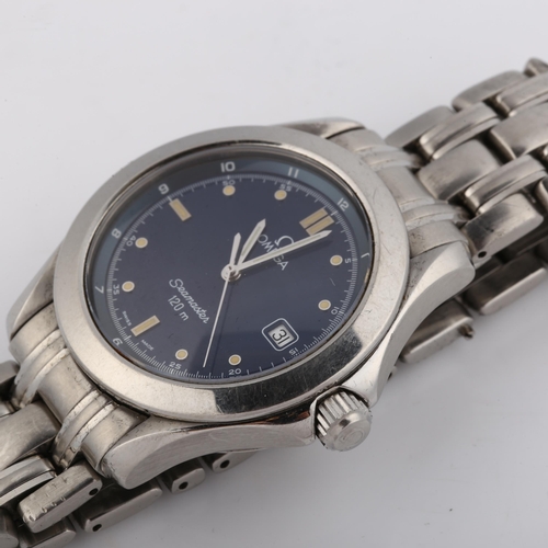 3 - OMEGA - a stainless steel Seamaster 120M quartz bracelet watch, ref. 196.1501, circa 1993, blue dial... 