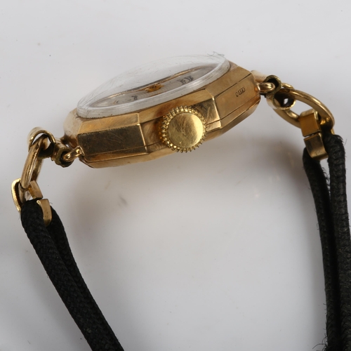 33 - MONDIA - a lady's 9ct gold mechanical wristwatch, textured silvered dial with gilt eighthly Arabic n... 