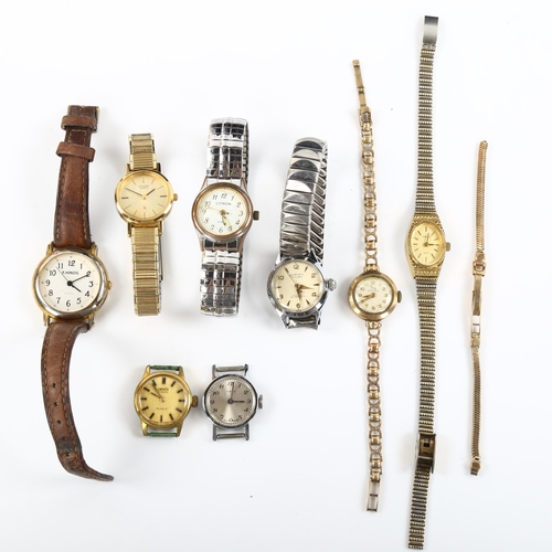 34 - Various lady's wristwatches, including 9ct Record, 12.5g gross, 9ct snake link strap, 5.6g etc