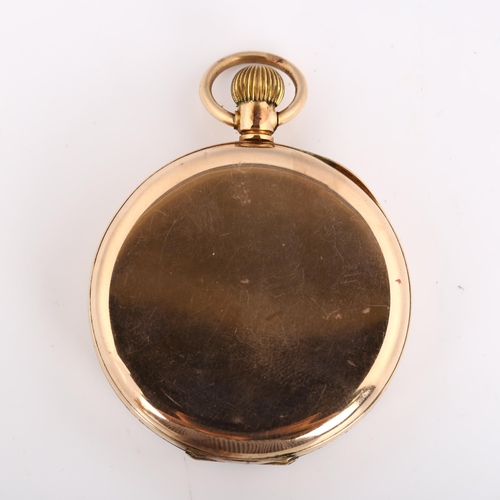 36 - An early 20th century 9ct gold open-face keyless pocket watch, white enamel dial with Arabic numeral... 