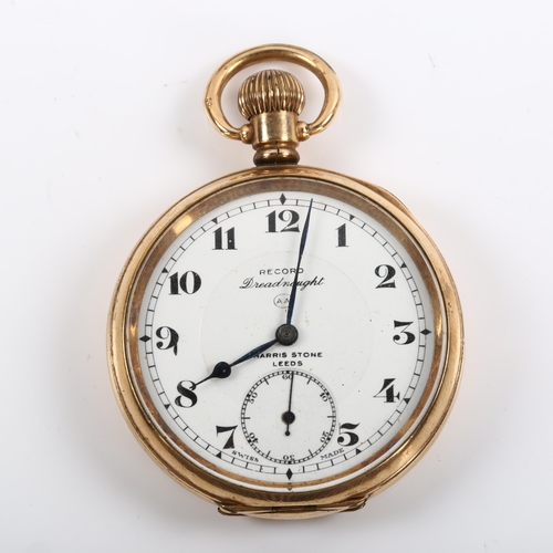 38 - An ebonised wood dome-top pocket watch stand, with gold plated Record Dreadnought pocket watch, work... 