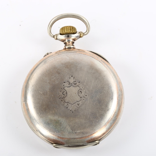 40 - LONGINES - a Continental silver open-face keyless pocket watch, white enamel dial with Roman numeral... 