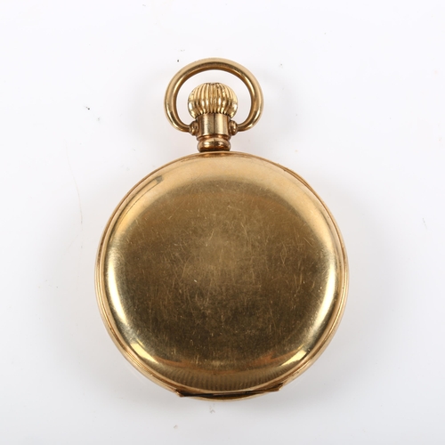 42 - VERTEX - a gold plated open-face keyless pocket watch, white enamel dial with Roman numeral hour mar... 