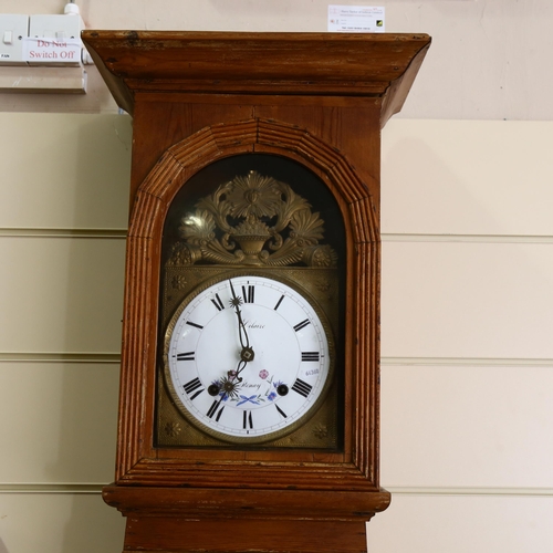 47 - A 19th century French pine comtoise 8-day longcase clock, by Hilaire of Stenay, white enamel dial wi... 