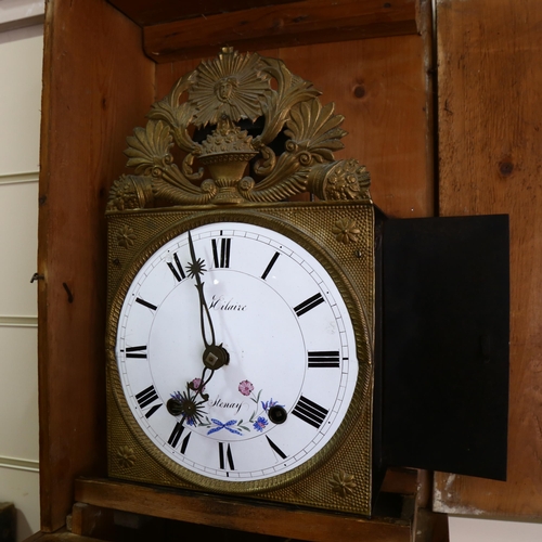 47 - A 19th century French pine comtoise 8-day longcase clock, by Hilaire of Stenay, white enamel dial wi... 