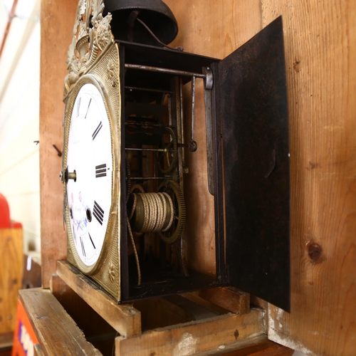 47 - A 19th century French pine comtoise 8-day longcase clock, by Hilaire of Stenay, white enamel dial wi... 