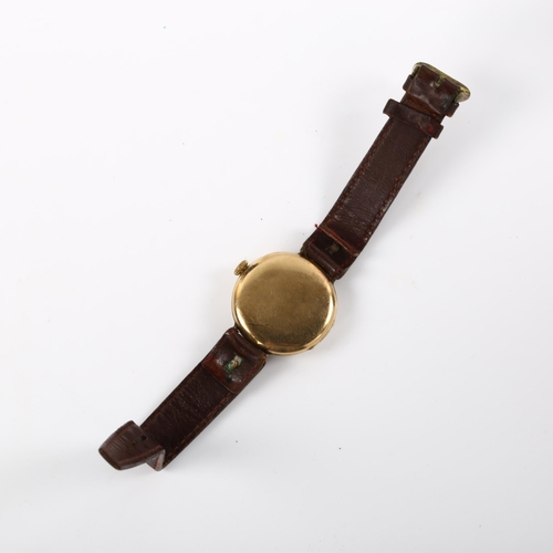 6 - J W BENSON - an early 20th century 9ct gold Officer's mechanical wristwatch, white enamel dial with ... 