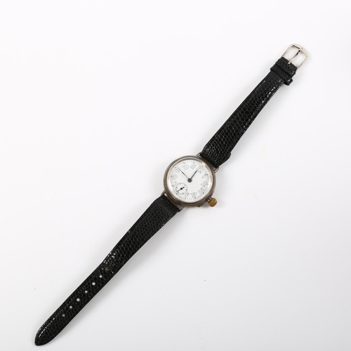 7 - An early 20th century silver Borgel Officer's trench mechanical wristwatch, white enamel dial with A... 