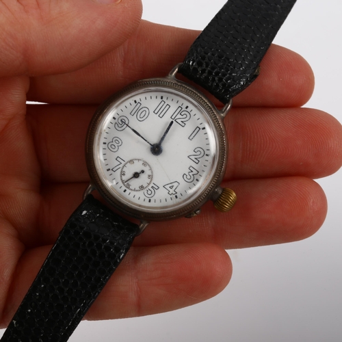 7 - An early 20th century silver Borgel Officer's trench mechanical wristwatch, white enamel dial with A... 