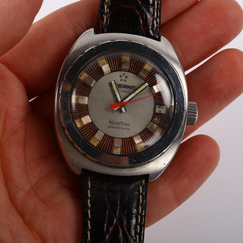 8 - ETERNA - a Vintage stainless steel Sonic Kontiki electronic quartz wristwatch, ref. 1550, silver and... 