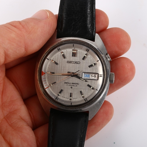 9 - SEIKO - a Vintage stainless steel Bell-matic automatic wristwatch, ref. 4006-6011, textured silvered... 