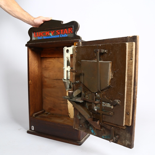 1003 - Lucky Star flick ball amusement arcade wall machine circa 1920s, stained wood case with original mir... 